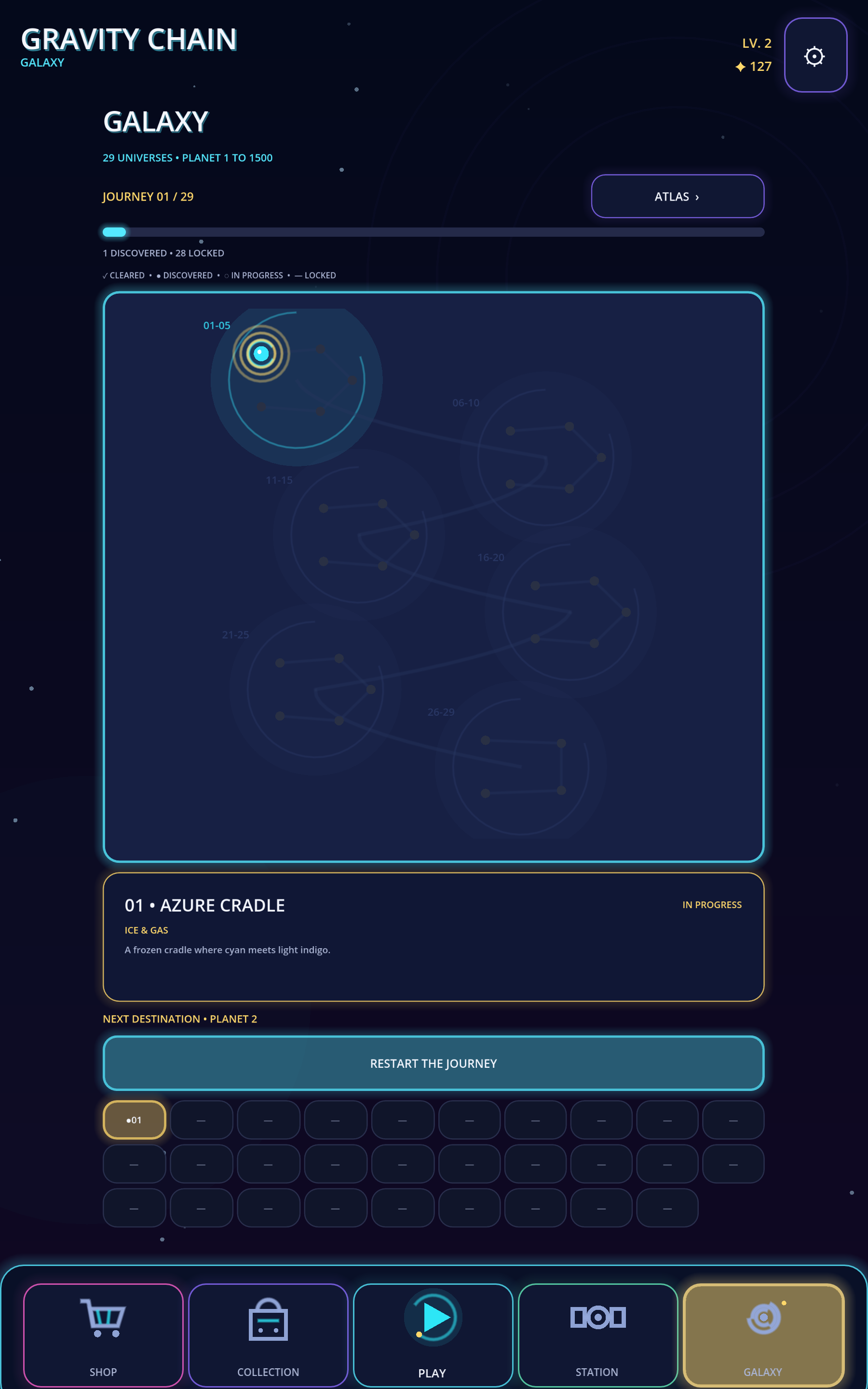 Gravity Chain Galaxy screen